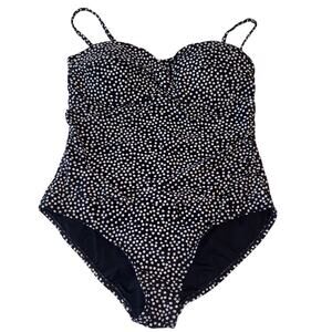 Catalina Polka Dot Ruched Swimsuit Sweetheart Neckline EUC LG
